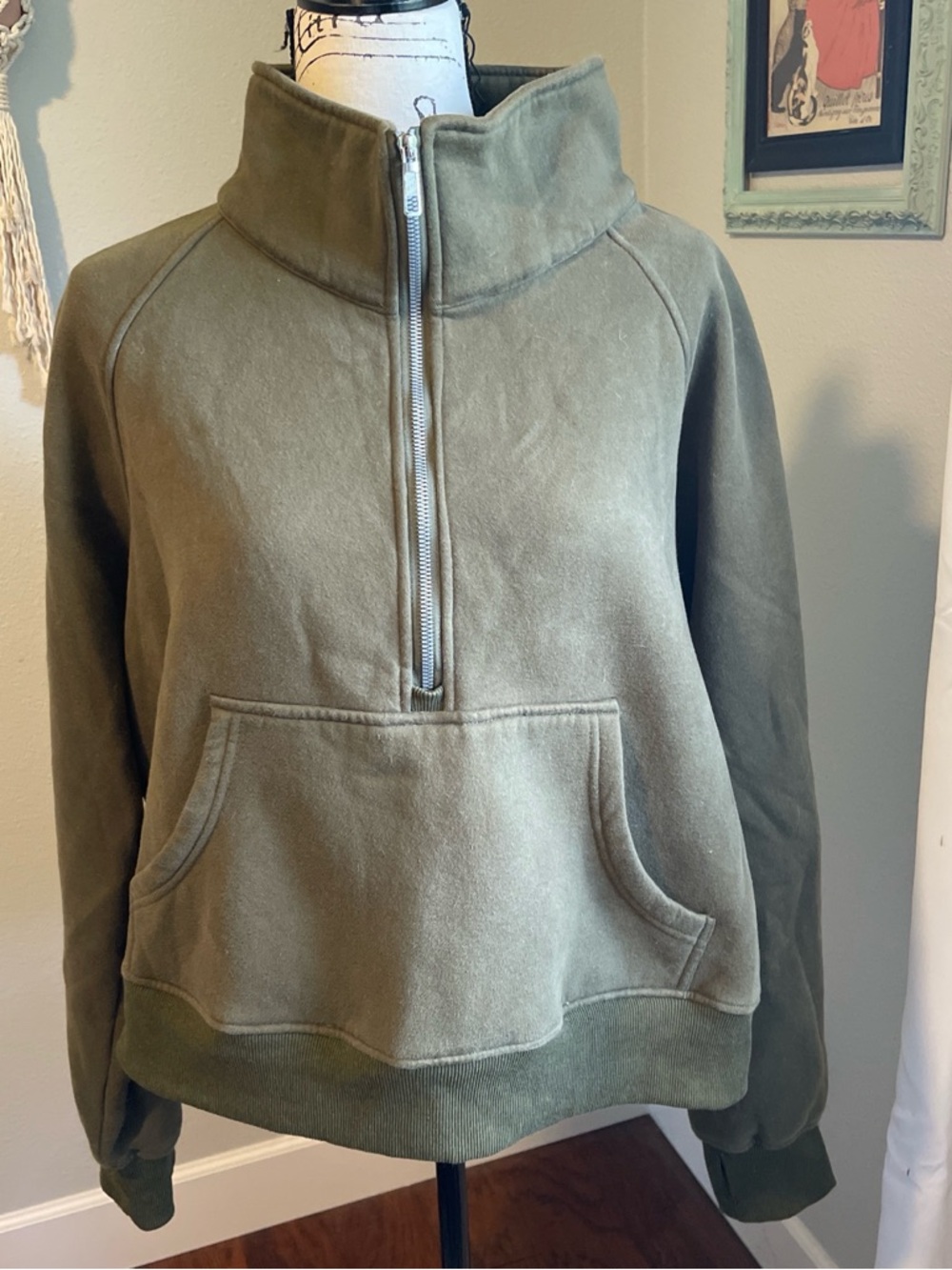 Women's Olive Green Half-Zip Pullover Hoodie